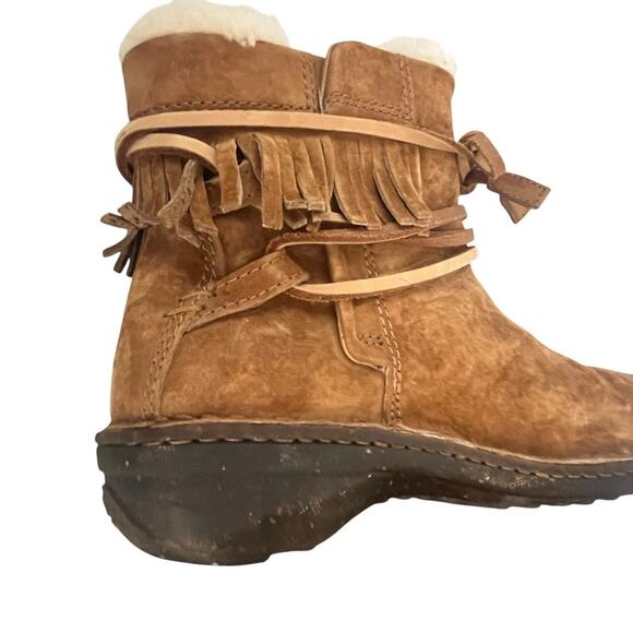 Ugg Boots Gaviota Women's 7 Rubber Sole Chestnut Struct Suede Fringe Sheepskin - Picture 11 of 14